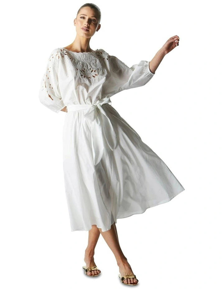 Lily Pond Embroidered Dress in White image 4