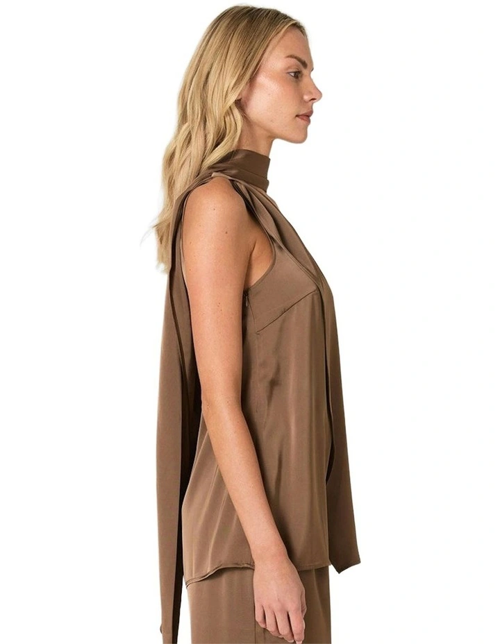 Dahlia Satin One Shoulder Top in Bronze image 3