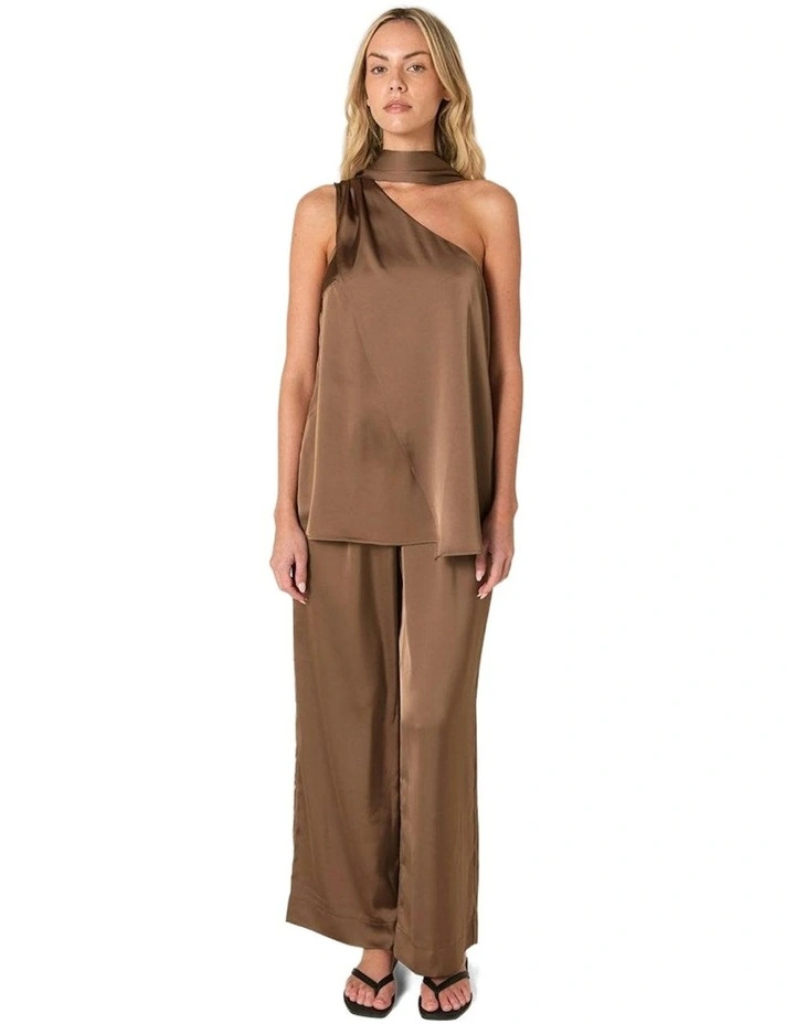 Dahlia Satin One Shoulder Top in Bronze image 4