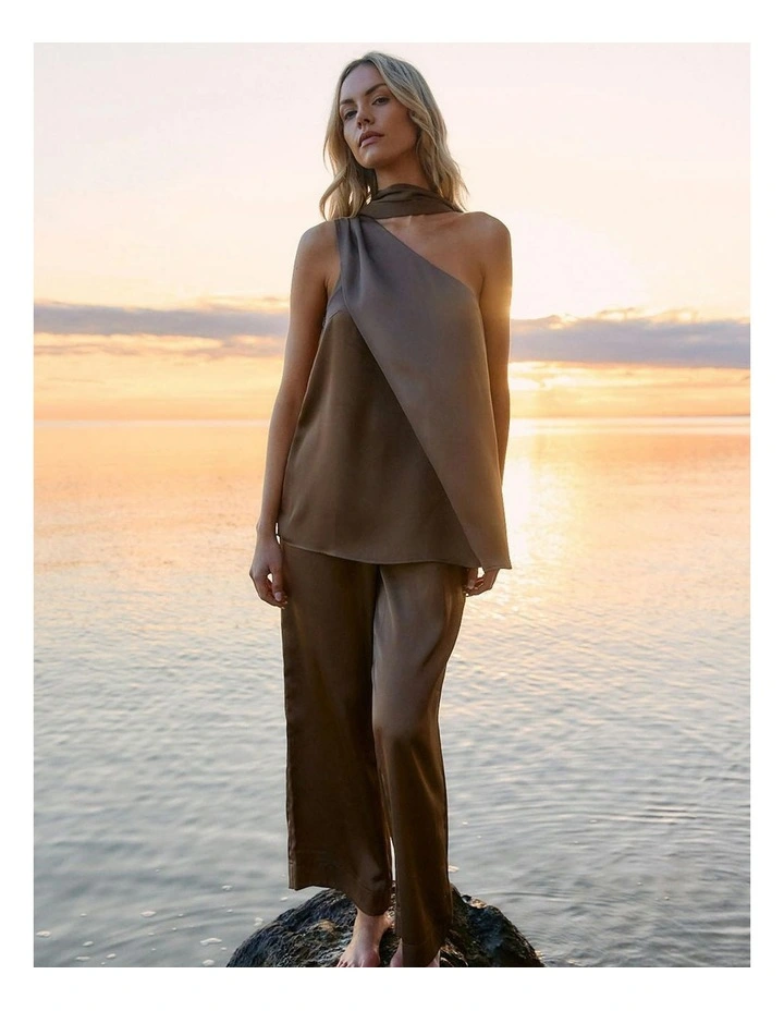 Dahlia Satin One Shoulder Top in Bronze image 5