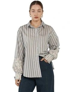 Paloma Striped Embroidered Shirt in Blue Stripe