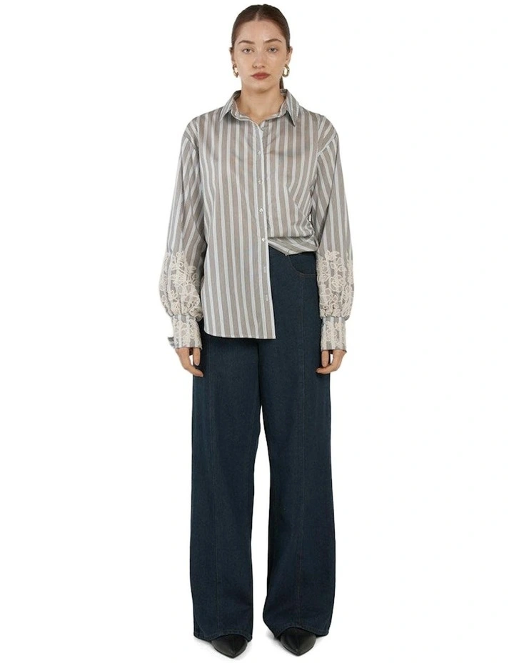 Paloma Striped Embroidered Shirt in Blue Stripe image 3