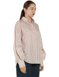 Paloma Striped Embroidered Shirt in Pink