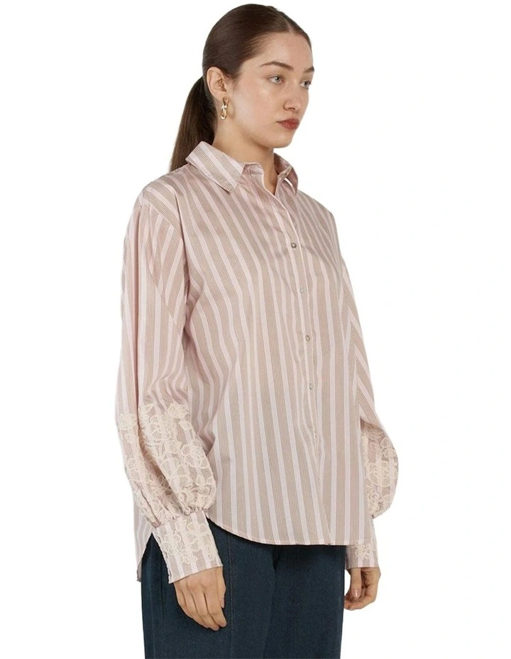 Paloma Striped Embroidered Shirt in Pink image 1