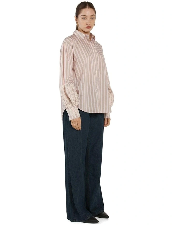 Paloma Striped Embroidered Shirt in Pink image 3