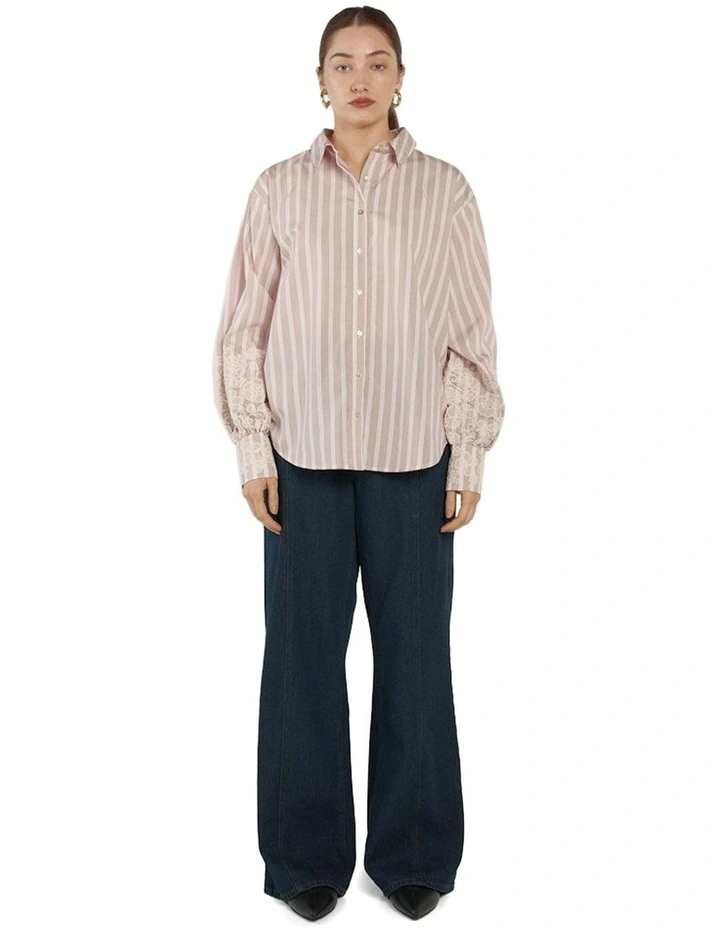 Paloma Striped Embroidered Shirt in Pink image 4