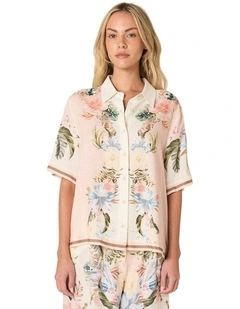 Solara Placement Print Collared Shirt in Pink Print