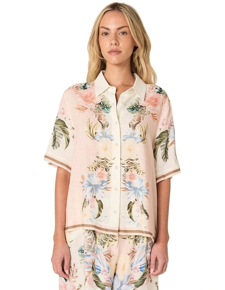 Solara Placement Print Collared Shirt in Pink Print image 1