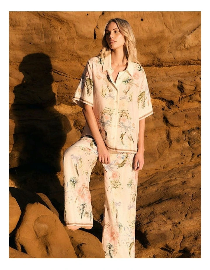 Solara Placement Print Collared Shirt in Pink Print image 3