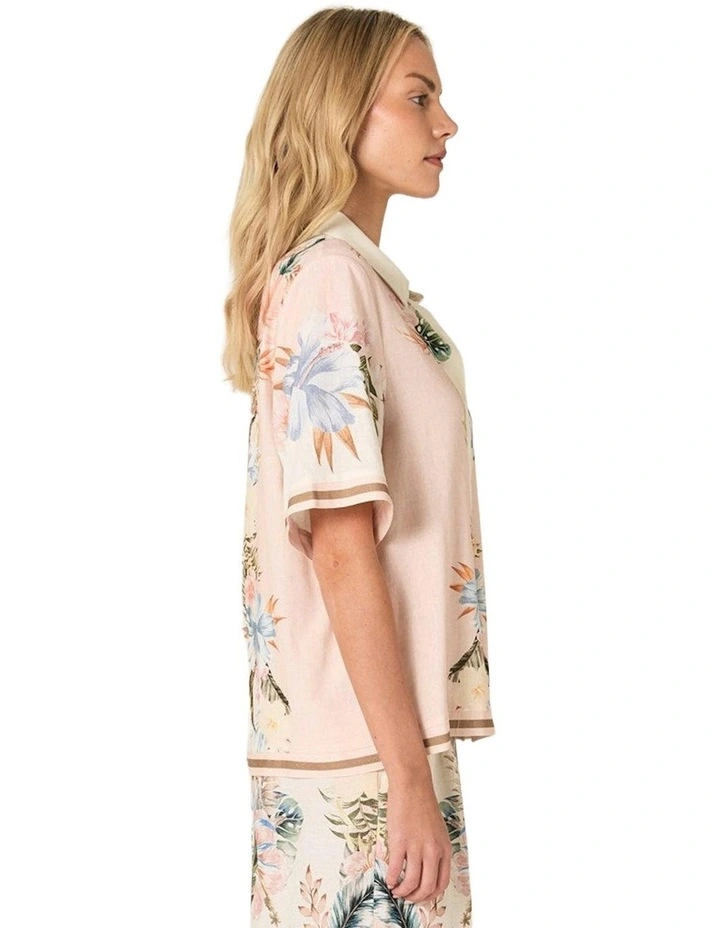Solara Placement Print Collared Shirt in Pink Print image 4