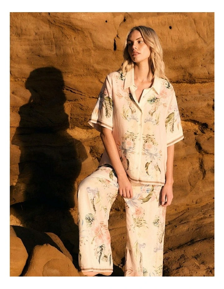 Solara Placement Print Collared Shirt in Pink Print image 6