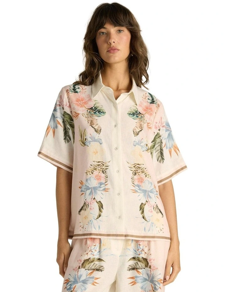 Solara Placement Print Collared Shirt in Pink Print image 7
