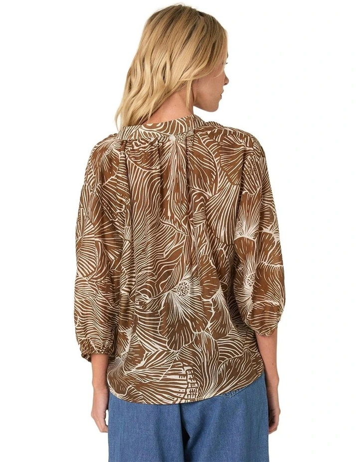 Tallulah Split Neck Blouse in Brown Petal Print image 2