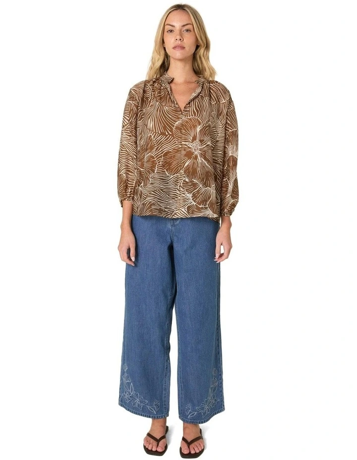 Tallulah Split Neck Blouse in Brown Petal Print image 4