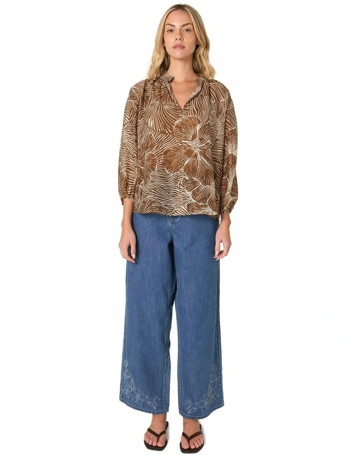 Tallulah Split Neck Blouse in Brown Petal Print image 4
