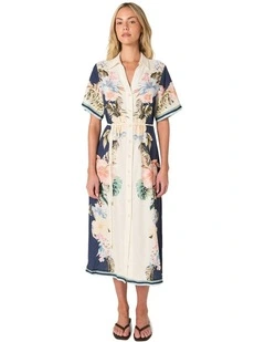 Solara Placement Print Shirt Dress in Navy Print