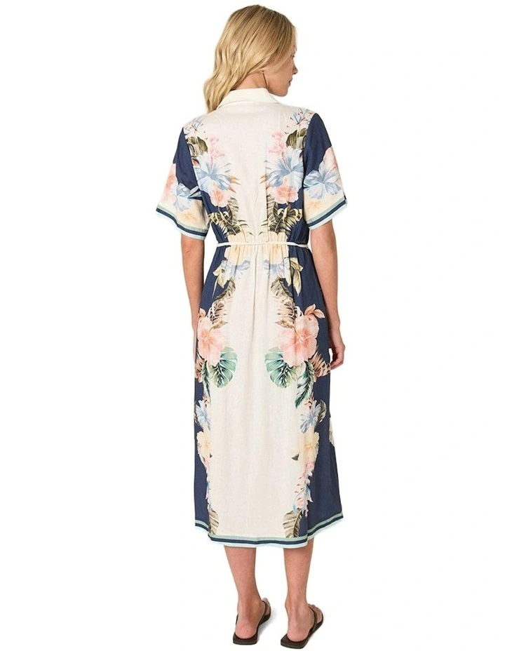 Solara Placement Print Shirt Dress in Navy Print image 2