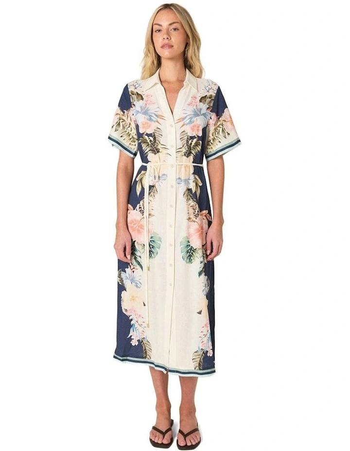 Solara Placement Print Shirt Dress in Navy Print image 4