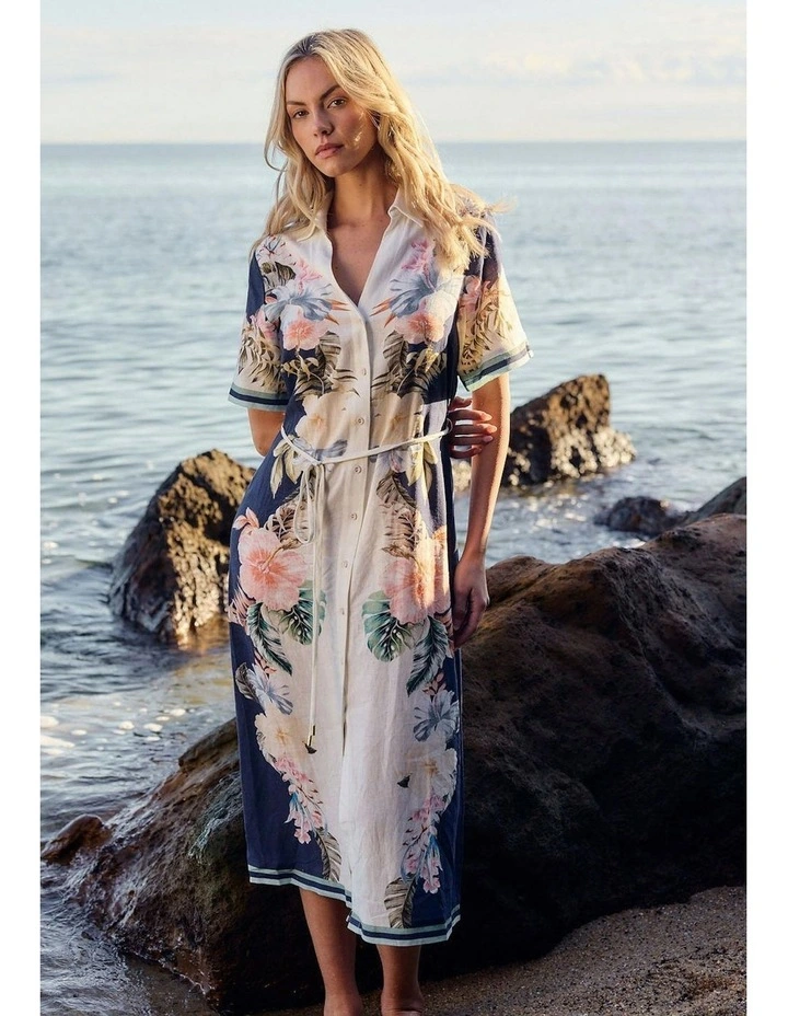 Solara Placement Print Shirt Dress in Navy Print image 5