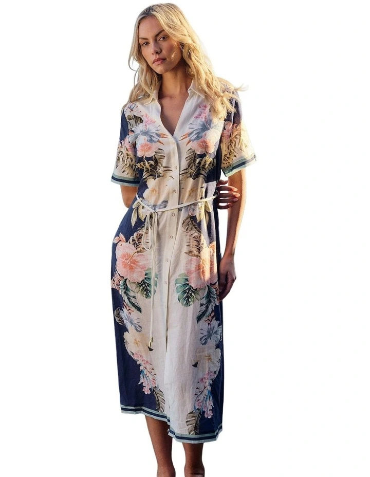 Solara Placement Print Shirt Dress in Navy Print image 5