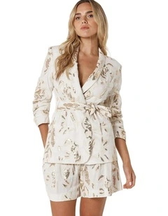 Ines Sequin Linen Blazer in Ecru