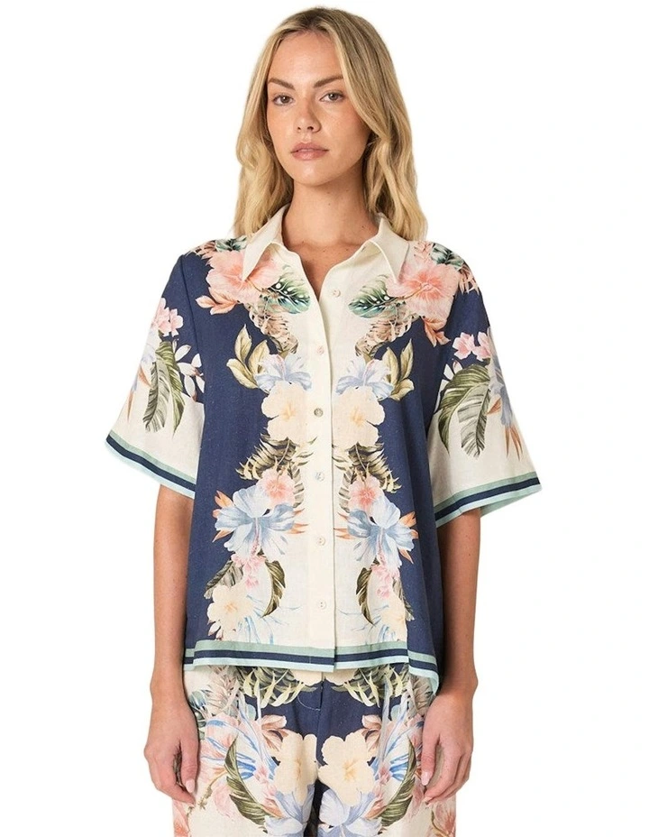 Solara Placement Print Collared Shirt in Navy Print image 1