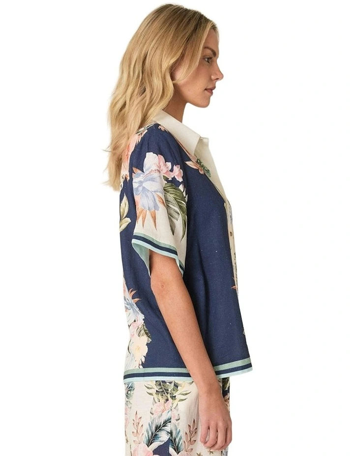Solara Placement Print Collared Shirt in Navy Print image 3