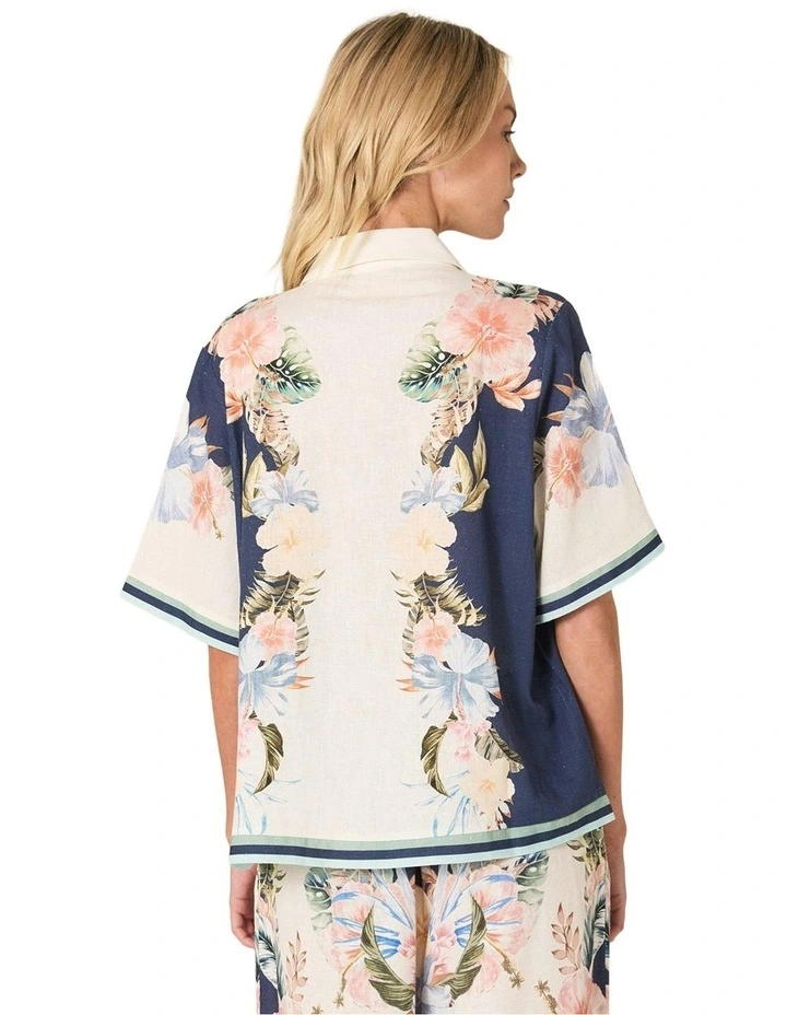 Solara Placement Print Collared Shirt in Navy Print image 4