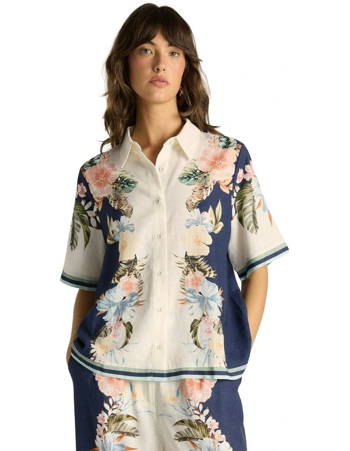 Solara Placement Print Collared Shirt in Navy Print image 5