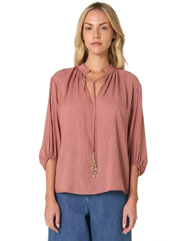 Shae Split Neck Blouse in Terracotta image 1