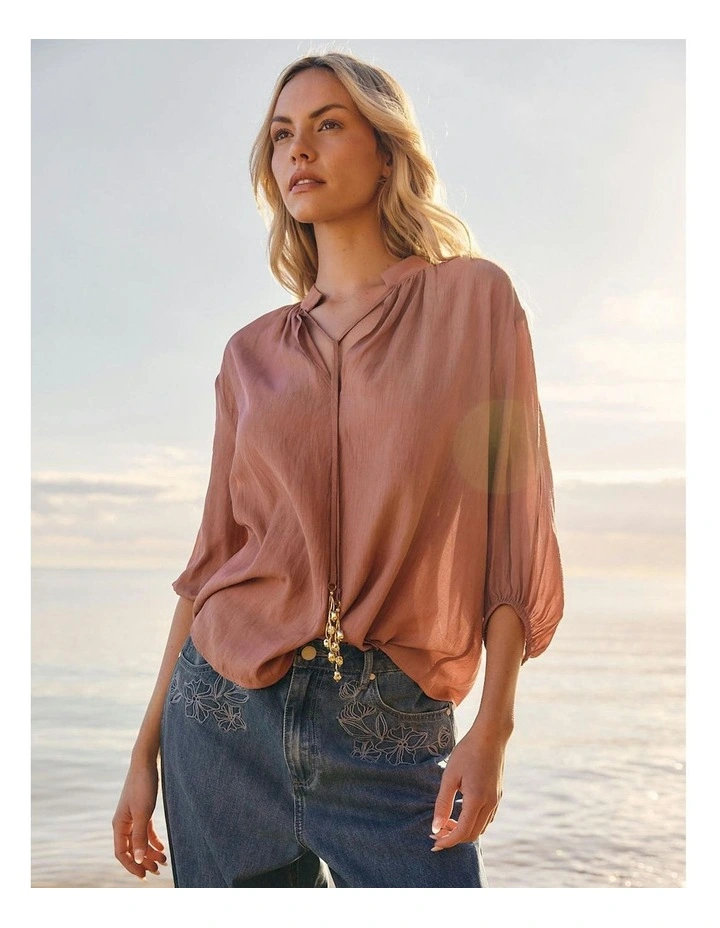 Shae Split Neck Blouse in Terracotta image 3