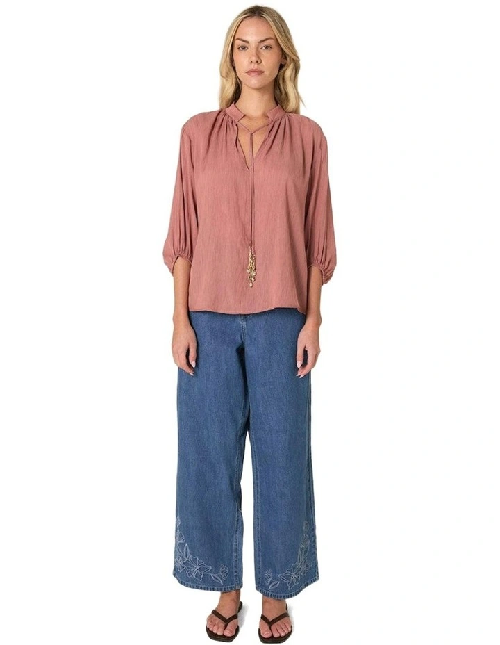 Shae Split Neck Blouse in Terracotta image 5