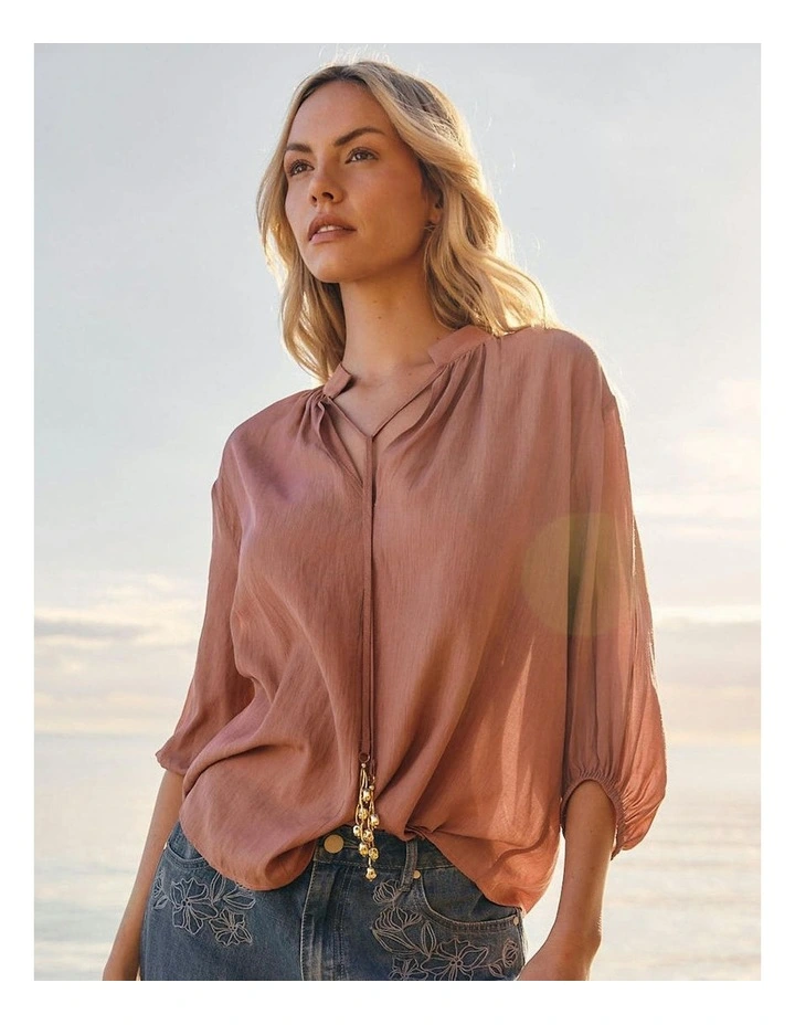Shae Split Neck Blouse in Terracotta image 6
