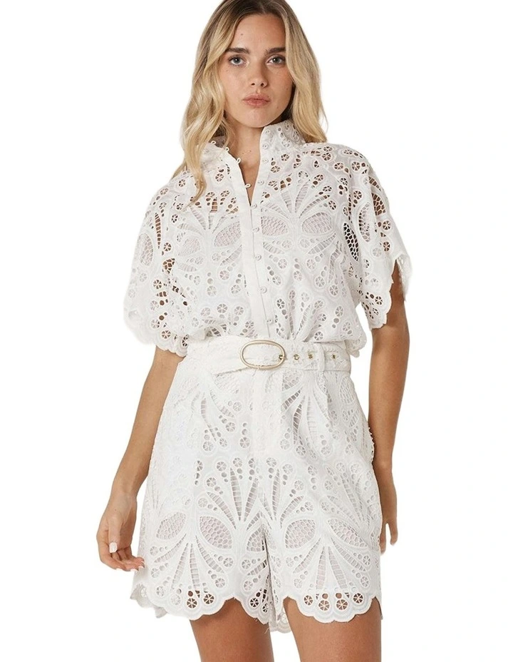 Elara Broderie Short in Ivory image 1