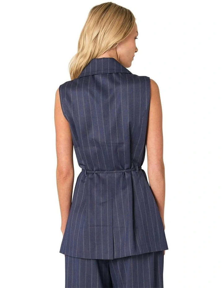 Zephyr Wrap Vest With Belt in Navy Pinstripe image 2