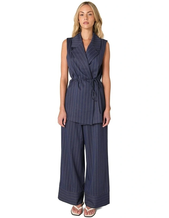 Zephyr Wrap Vest With Belt in Navy Pinstripe image 4