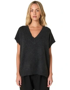 Rae V-Neck Vest in Black Marle