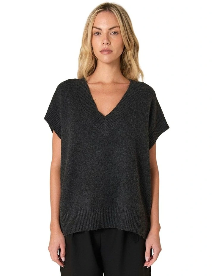 Rae V-Neck Vest in Black Marle image 1