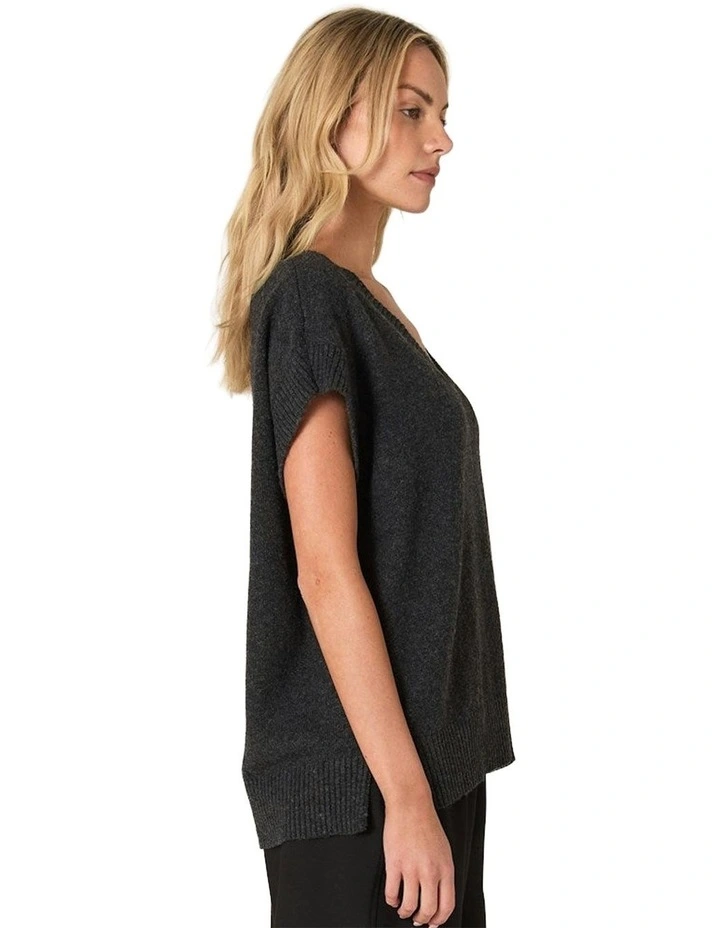 Rae V-Neck Vest in Black Marle image 3