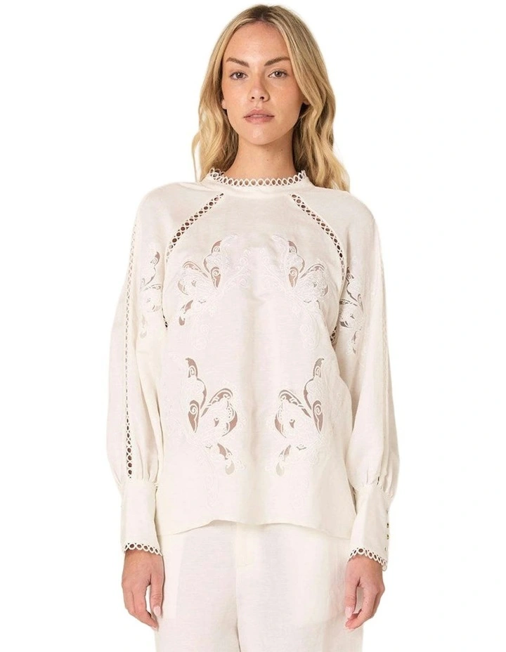 Aven Embroidered Blouse in White image 1