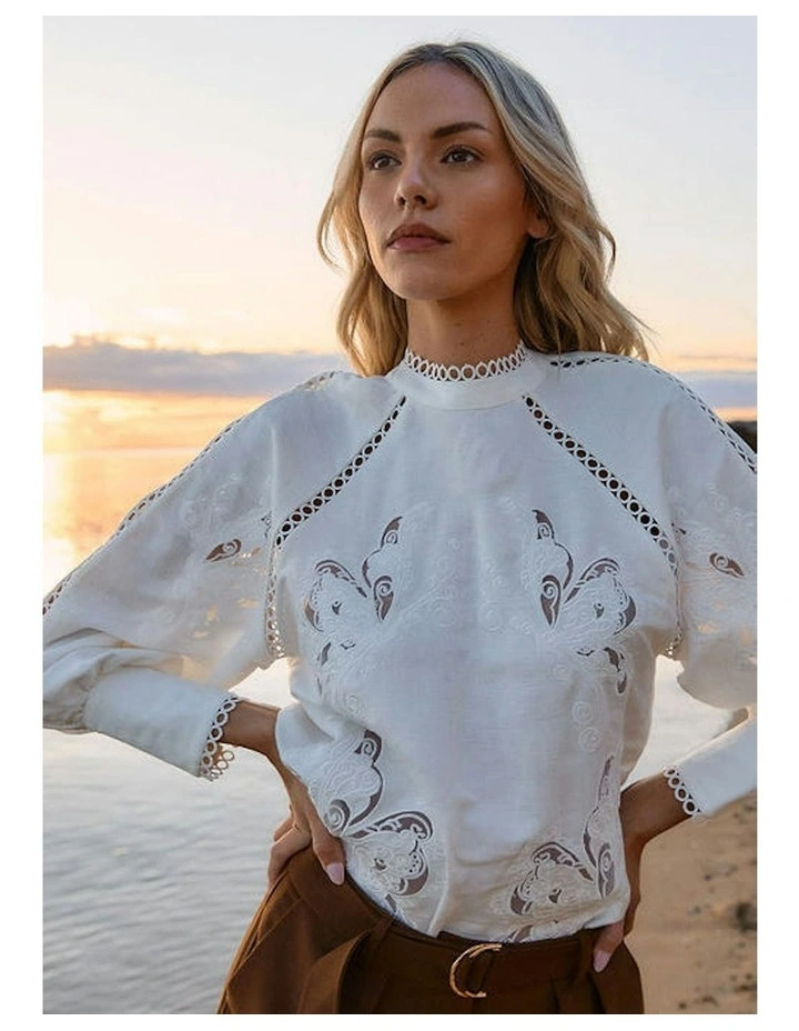 Aven Embroidered Blouse in White image 4