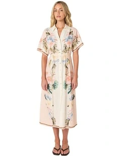 Solara Placement Print Shirt Dress in Pink Print