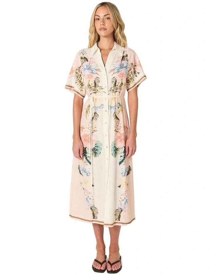 Solara Placement Print Shirt Dress in Pink Print image 4