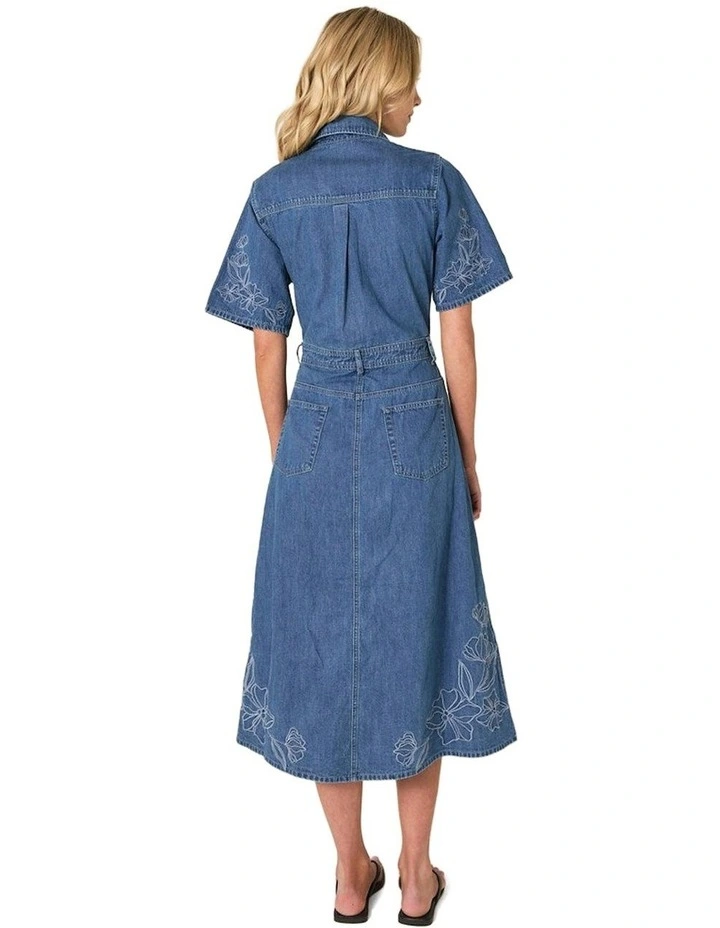 Sloane Embroidered Denim Dress in Mid Blue image 2