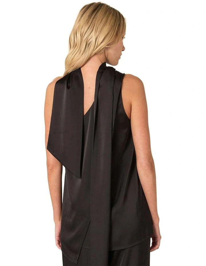 Dahlia Satin One Shoulder Top in Black image 2