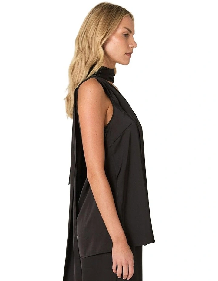 Dahlia Satin One Shoulder Top in Black image 3