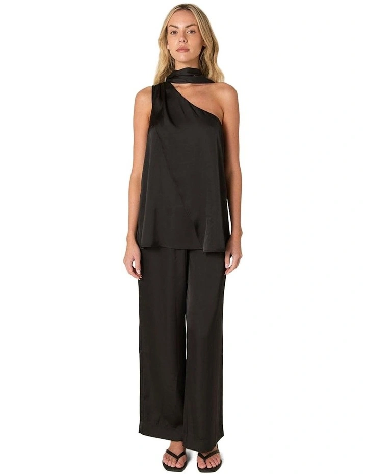 Dahlia Satin One Shoulder Top in Black image 4