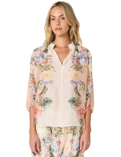 Solara Split Neck Blouse in Pink Print