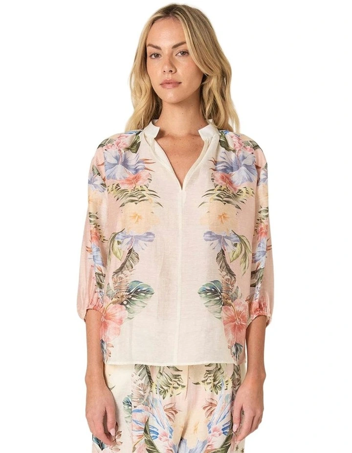 Solara Split Neck Blouse in Pink Print image 1