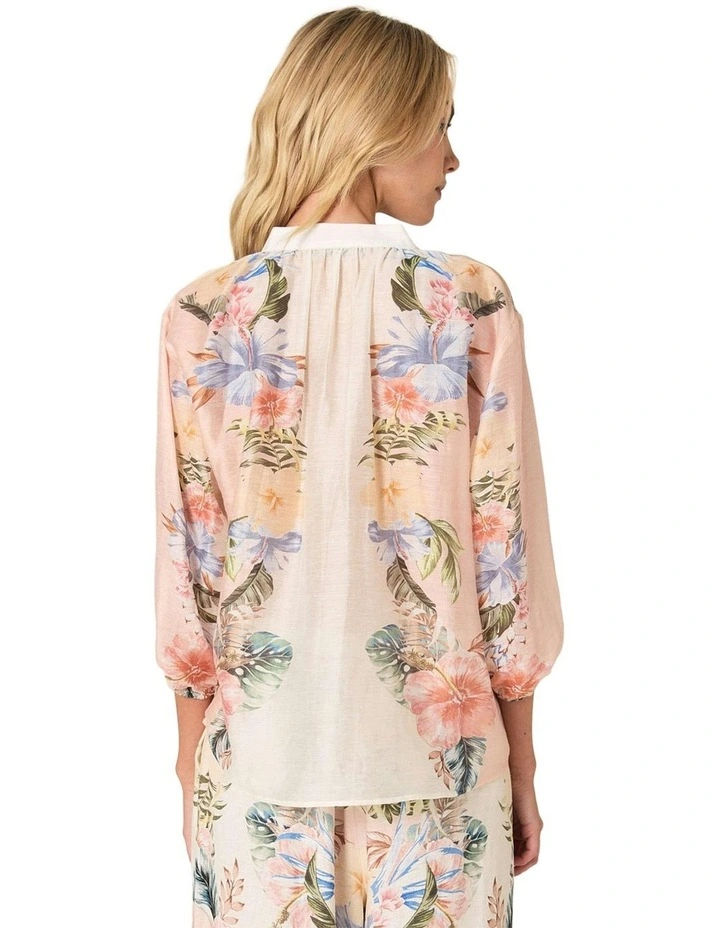 Solara Split Neck Blouse in Pink Print image 2